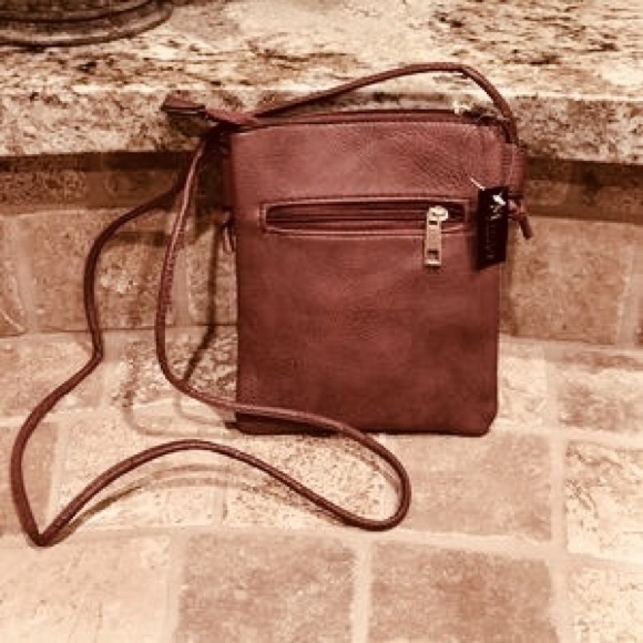 Minky Vegan Laser Cut Brown Mini Cross Body Bag - Picture 2 of 6